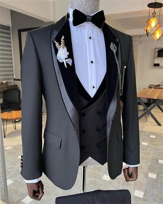 Dark Grey Men Wedding Suits Set Groom Tuxedo 3 Pieces Formal Office Blazer+Pants+Vest Custom Made Party Jacket Outfit Coat