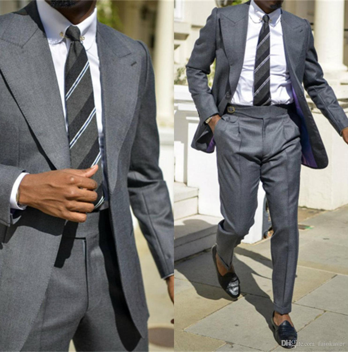 Dark Grey One Button Men Suits Evening Party Wear 2 Pieces Formal Occasion Peaked Lapel Coat+Pant Jacket Wedding Tuxedos Groom