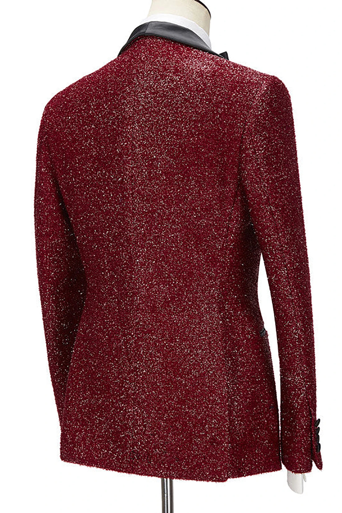 Esmoquin de boda para hombre con lentejuelas rojas oscuras, solapa chal, traje de novio, chaqueta ajustada, trajes a medida para fiesta de graduación, pantalones, abrigo, 3 piezas
