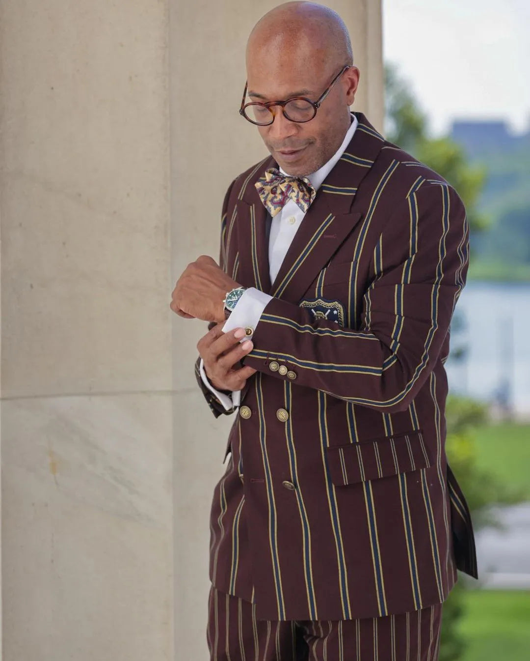 Deep Men's Suit 2 Pieces Blazer Pants Double Breasted Peaked Lapel Business Stripes Work Wear Formal Wedding Groom Costume Homme