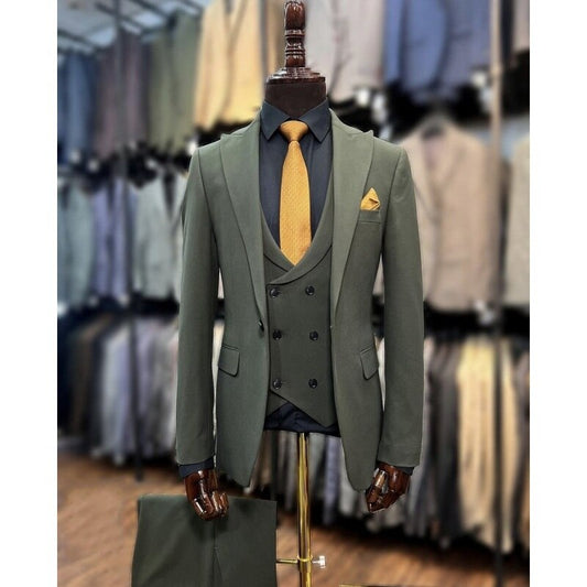 Men Suits Green Formal 3 Pieces Trousers Blazer Men Tuxedos Party Wear Groom Jacket+Vest+Pants Customized