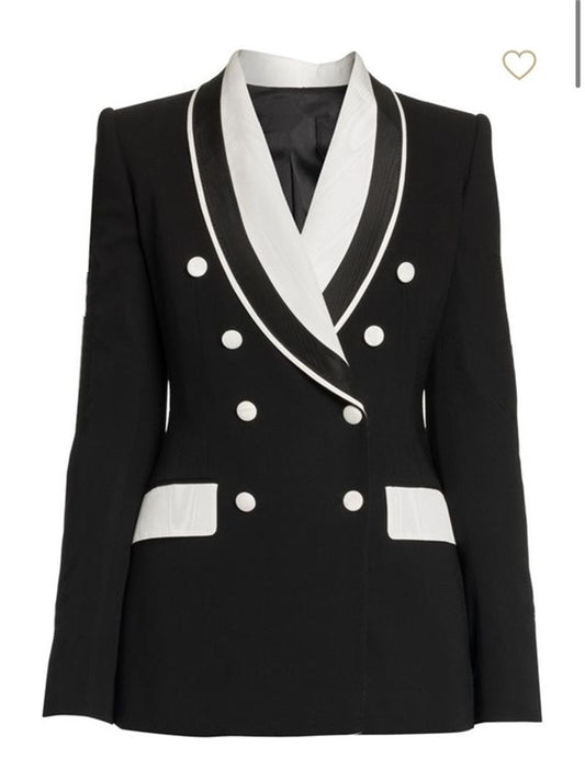Designer 1 Pcs Women Suit Blazer Stitching Color Double Breasted Formal Office Lady Wear Tailored Made Black White Prom Dress