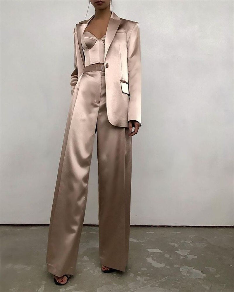Ensemble 3 pièces pour femme, blazer, soutien-gorge et pantalon, veste en satin de soie, manteau, tenue de soirée, de bureau, sur mesure 