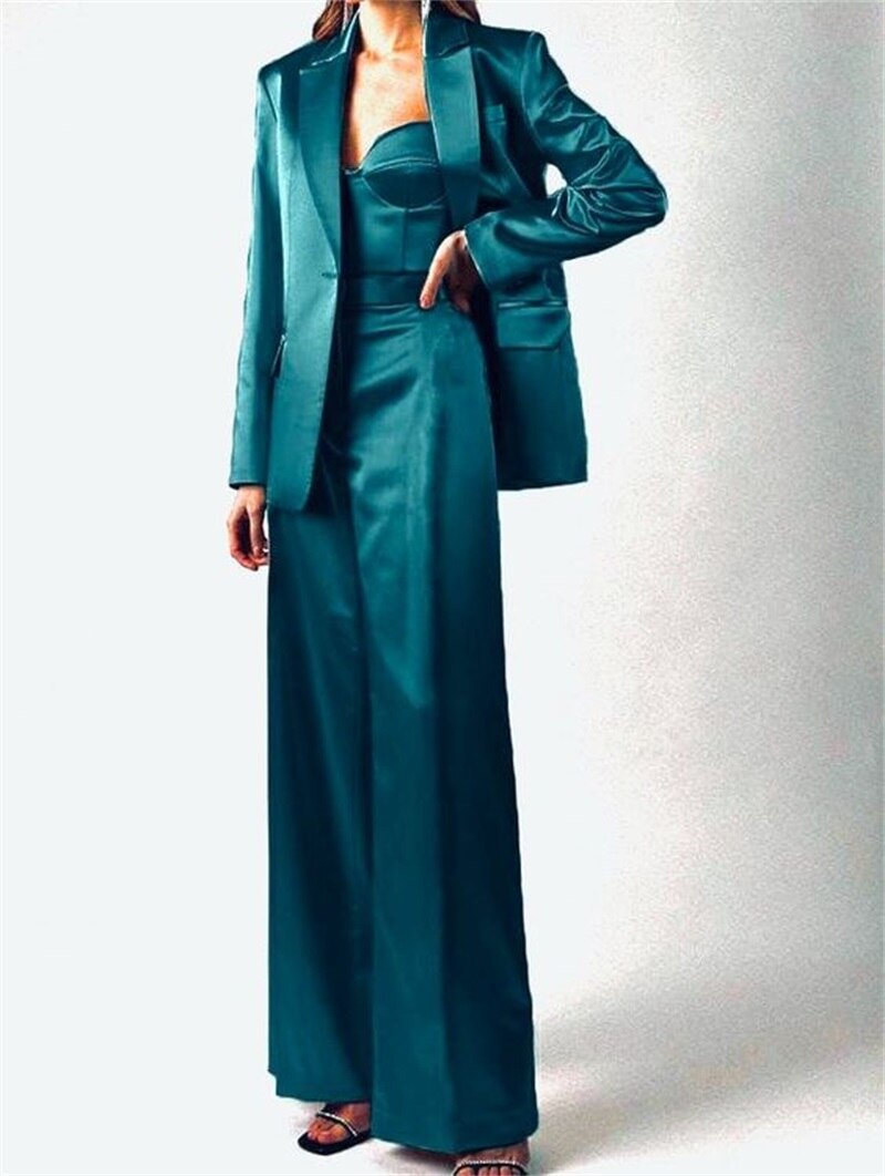 Ensemble 3 pièces pour femme, blazer, soutien-gorge et pantalon, veste en satin de soie, manteau, tenue de soirée, de bureau, sur mesure 