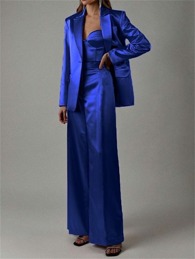 Ensemble 3 pièces pour femme, blazer, soutien-gorge et pantalon, veste en satin de soie, manteau, tenue de soirée, de bureau, sur mesure 