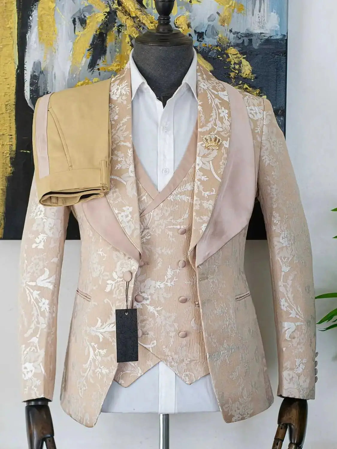 Esmoquin personalizado para hombre, apliques, solapa chal, para novio, cena, fiesta, boda, blazer, 3 piezas
