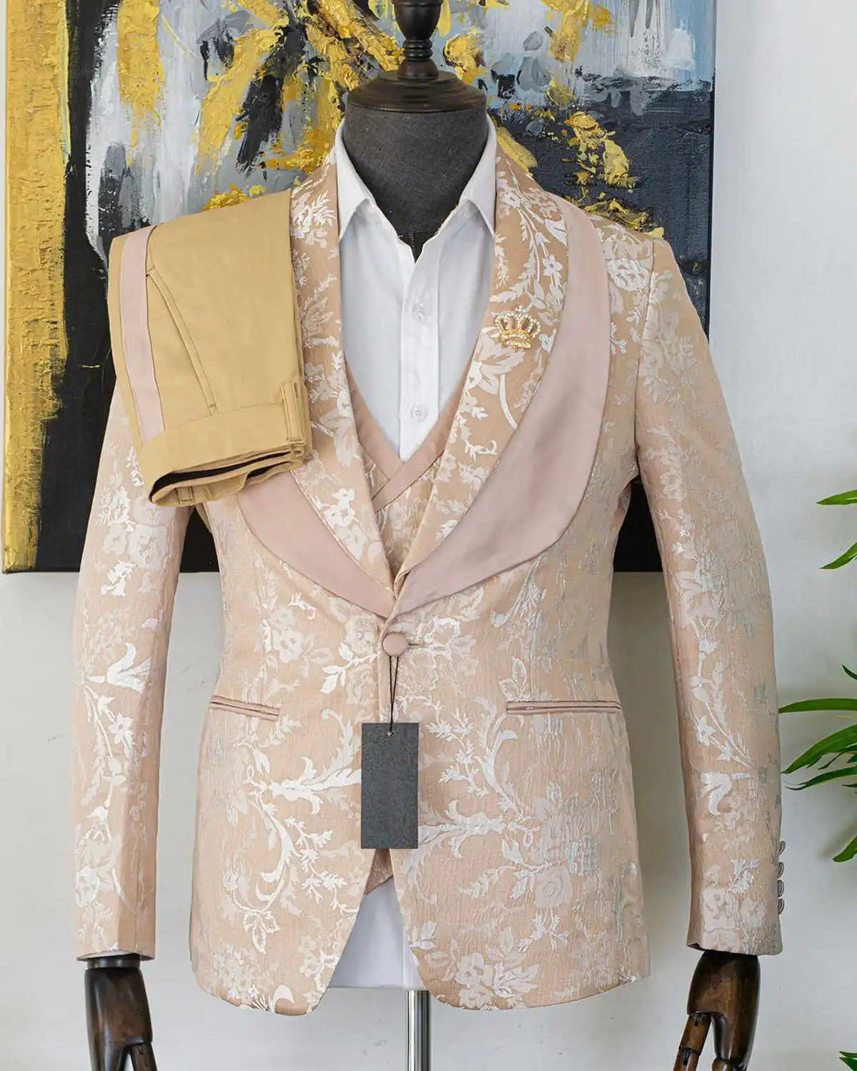 Esmoquin personalizado para hombre, apliques, solapa chal, para novio, cena, fiesta, boda, blazer, 3 piezas