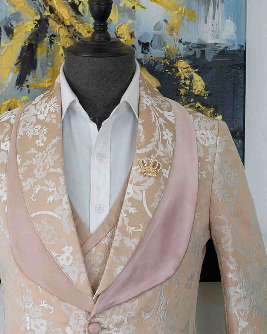 Esmoquin personalizado para hombre, apliques, solapa chal, para novio, cena, fiesta, boda, blazer, 3 piezas