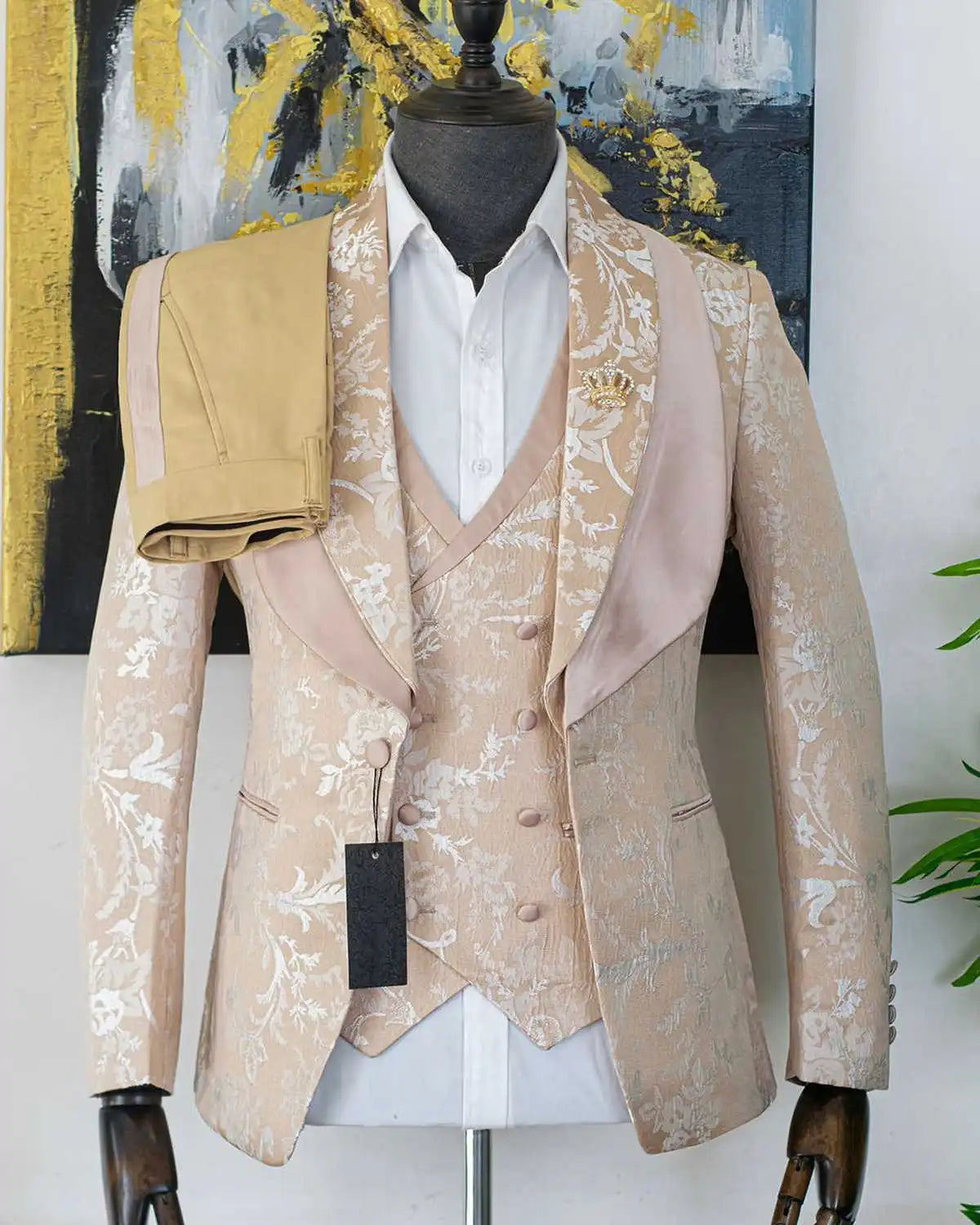 Esmoquin personalizado para hombre, apliques, solapa chal, para novio, cena, fiesta, boda, blazer, 3 piezas