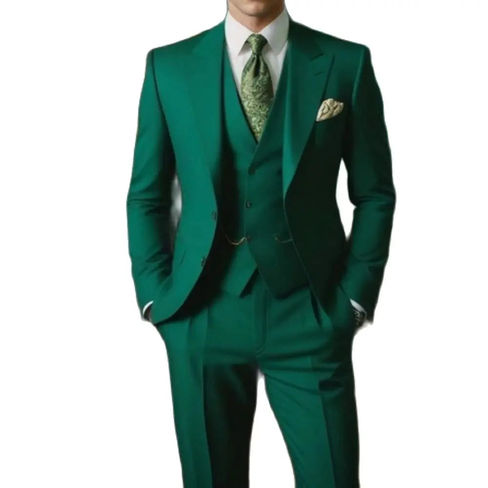 Costume trois pièces vert élégant pour homme - Ensemble gilet et pantalon de smoking sur mesure pour mariages et occasions spéciales