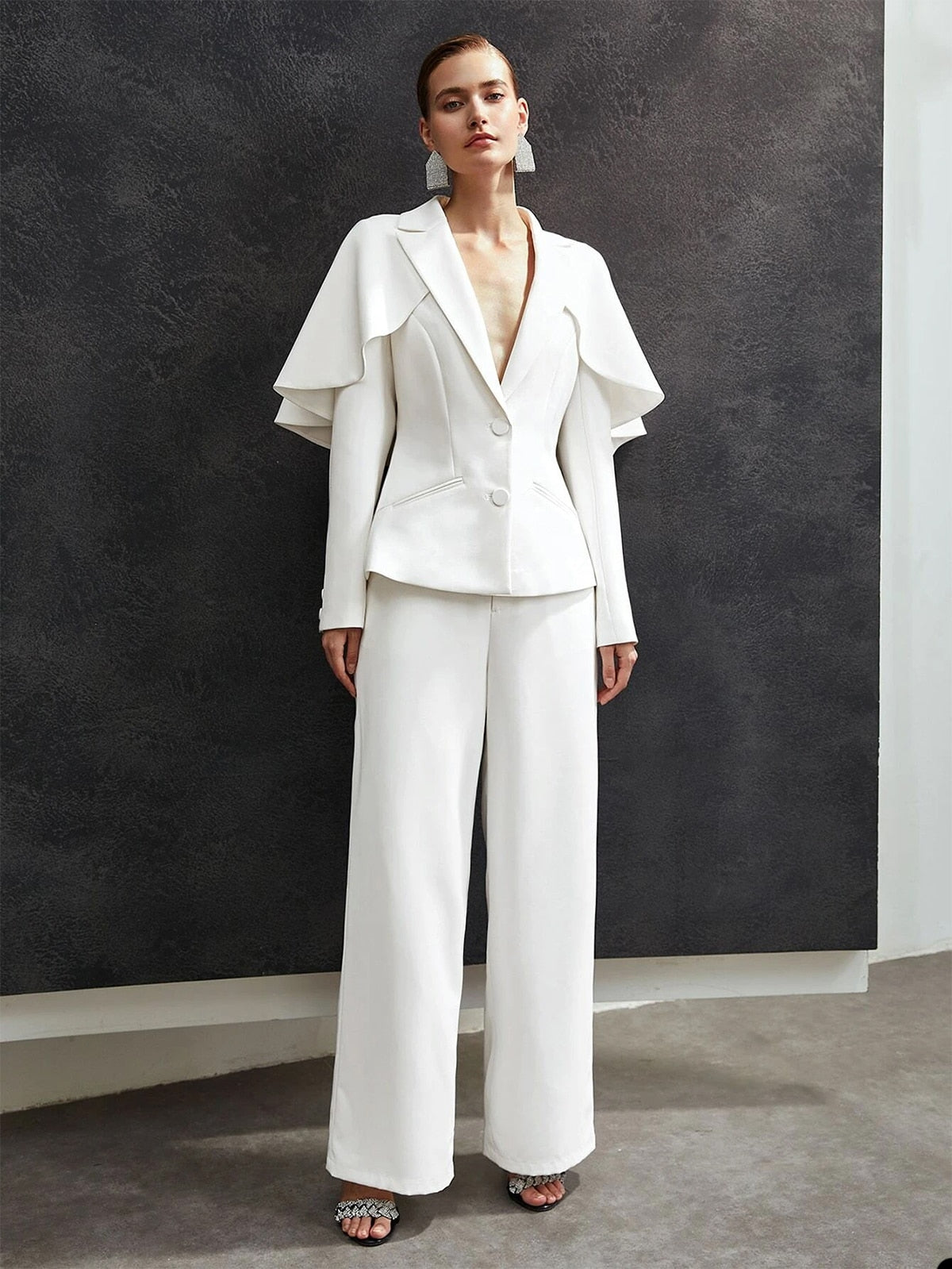 Trajes de pantalón de diseñador para madre de la novia con chal, esmoquin blanco para fiesta de noche (chaqueta y pantalón) 