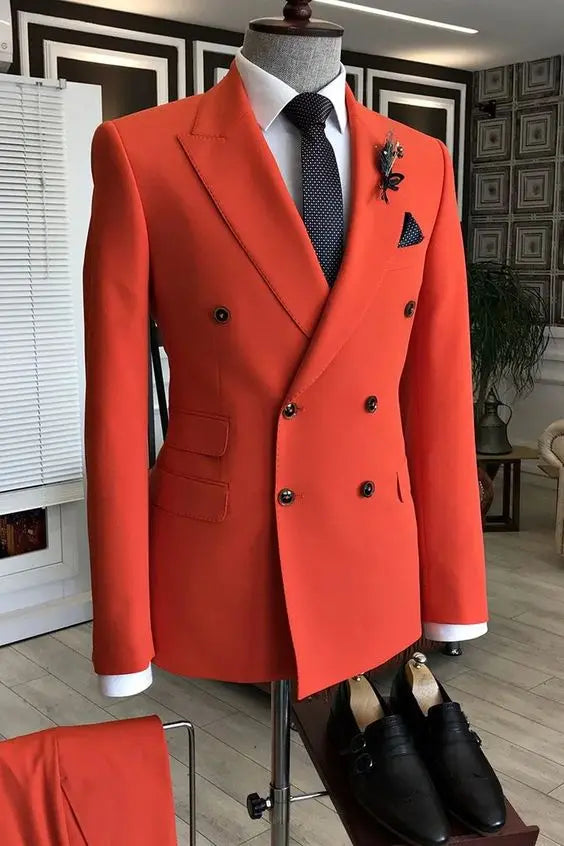 Costume de créateur rouge, rose et blanc pour homme, à revers pointus, croisé, sur mesure, pour mariage, marié, bal de promo