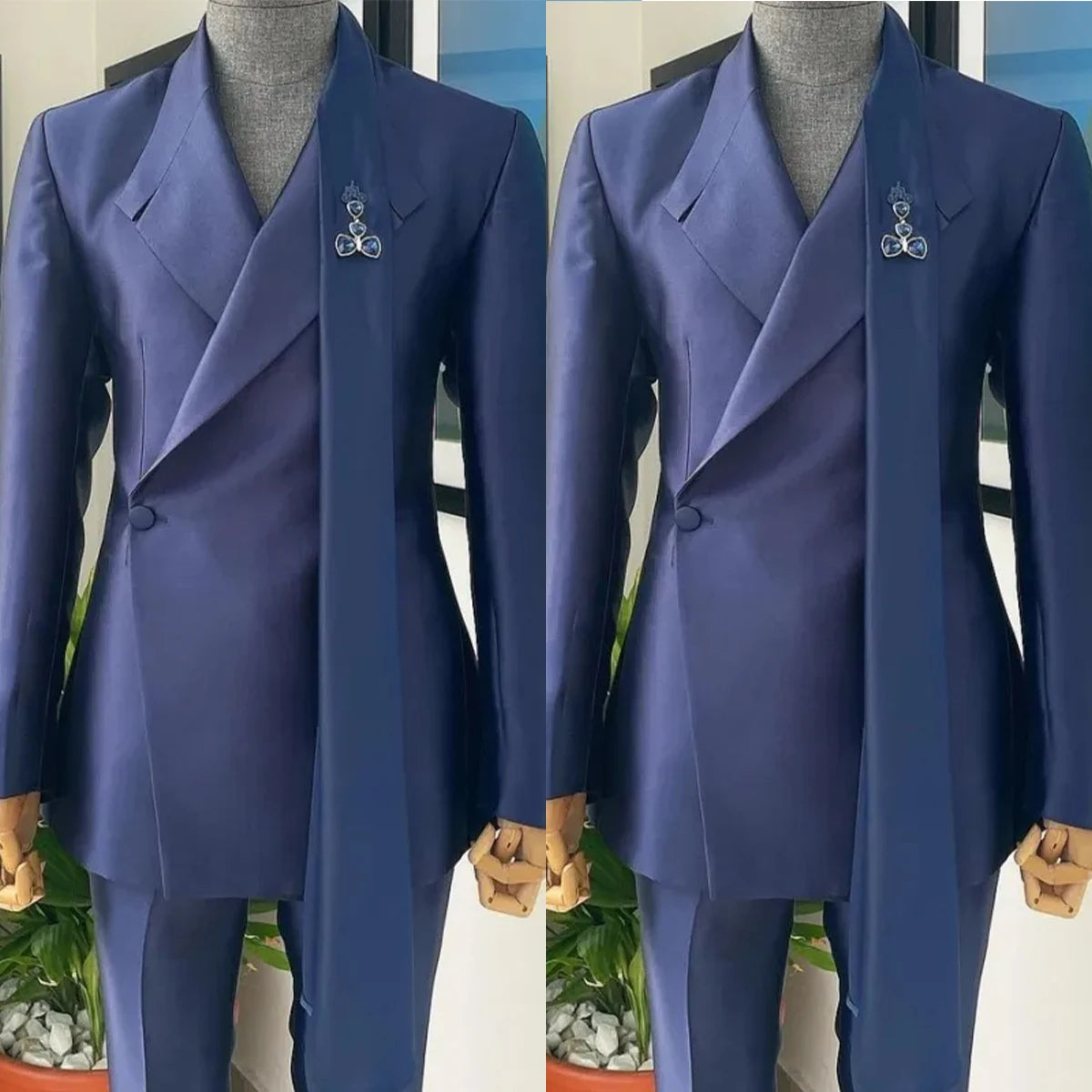 Elegant Custom-Made Double-Breasted Navy Tuxedo for Men, Slim Fit Wedding and Party Suit with Stylish Jacket and Pants Set