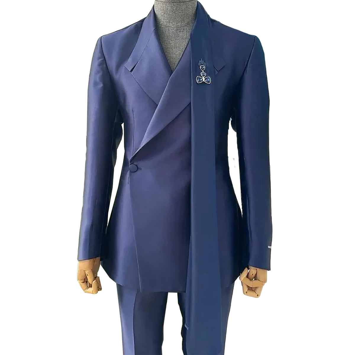 Elegant Custom-Made Double-Breasted Navy Tuxedo for Men, Slim Fit Wedding and Party Suit with Stylish Jacket and Pants Set