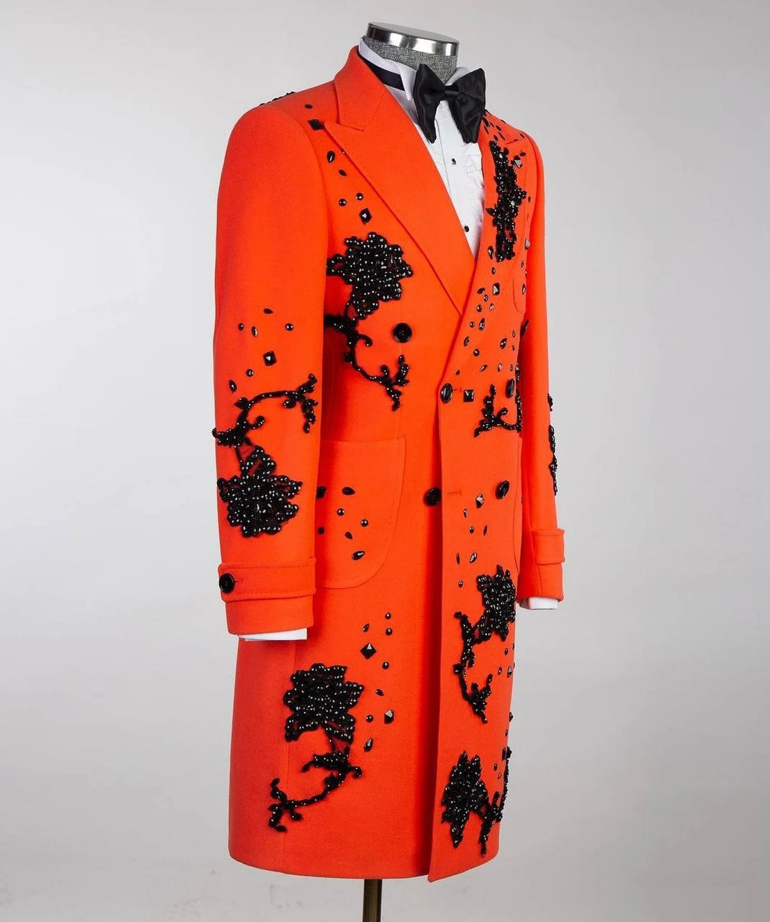 Trajes de hombre de lana con diamantes, una pieza, blazer largo, esmoquin, botonadura sencilla, apliques de cuentas, ropa formal de trabajo, graduación, talla grande, hecho a medida