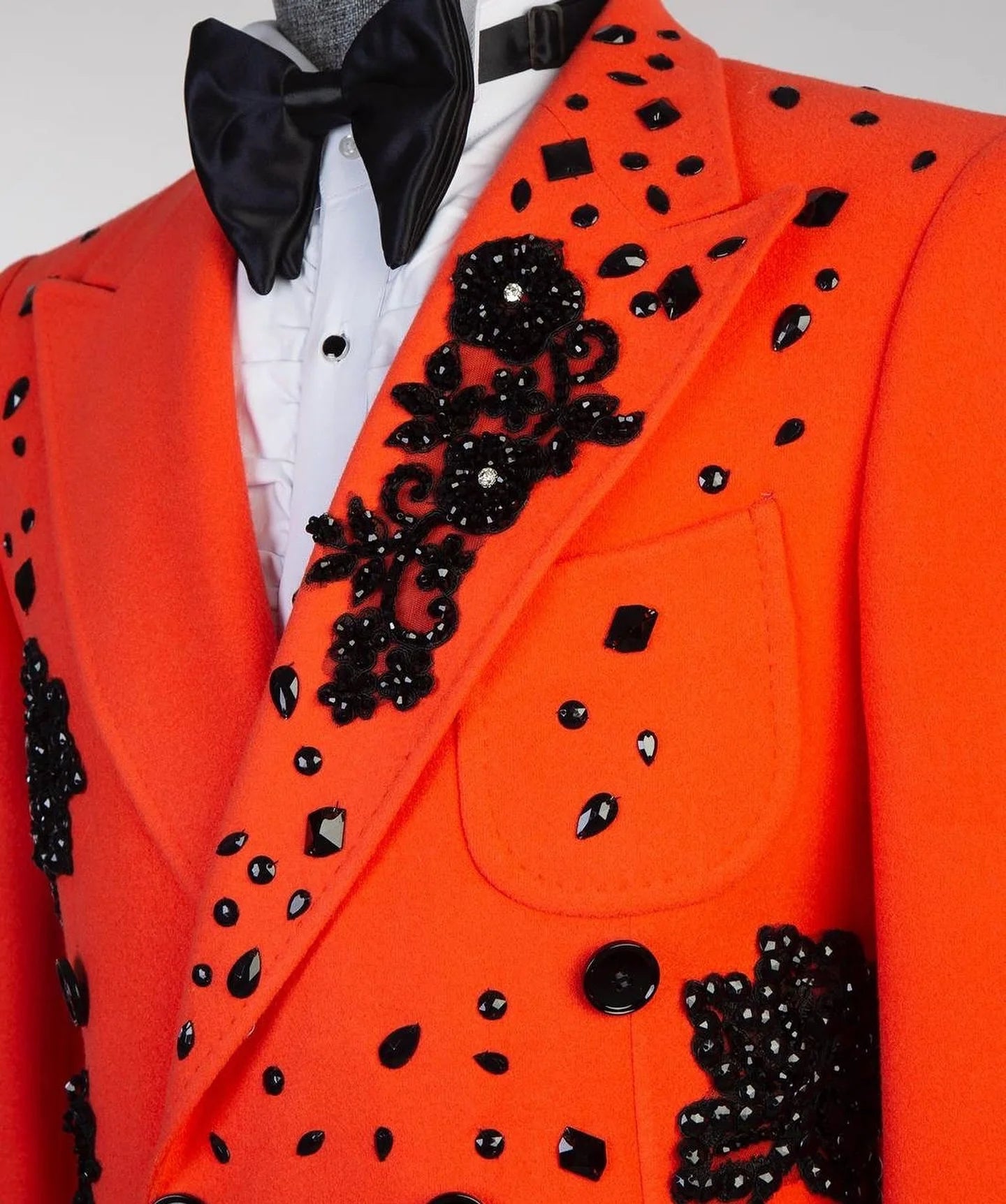 Diamonds Wool Men Suits One Piece Long Blazer Tuxedo Single Breasted Appliques Beads Formal Work Wear Prom Plus Size Custom Made