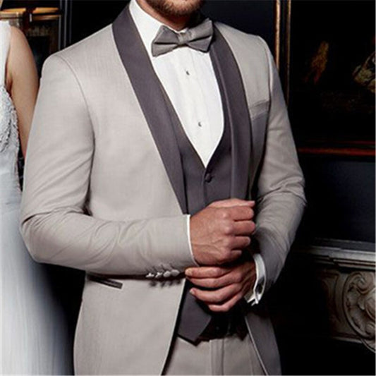 Tailored Made Wedding Suits Light Gray 3 Pieces (Jacket+Pants+Vest) Casual Tuxedo Slim Fit Terno Blazer