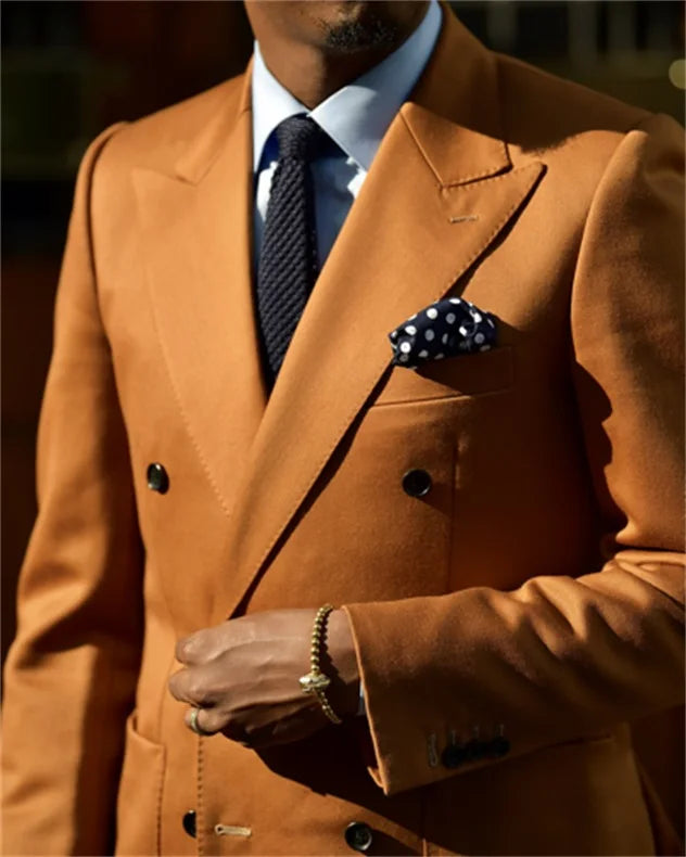 Double Breasted Wedding Tuxedos Slim Fit Mens Suits Groom Wear For Wedding Party Formal Prom Blazer (Jacket+Pants)