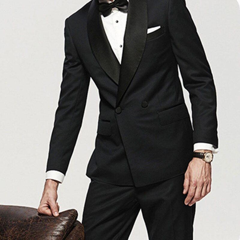 Costume homme noir croisé 2 pièces coupe slim, smoking de mariage formel, veste et pantalon 