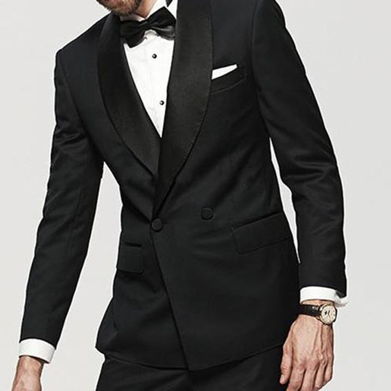 Costume homme noir croisé 2 pièces coupe slim, smoking de mariage formel, veste et pantalon 