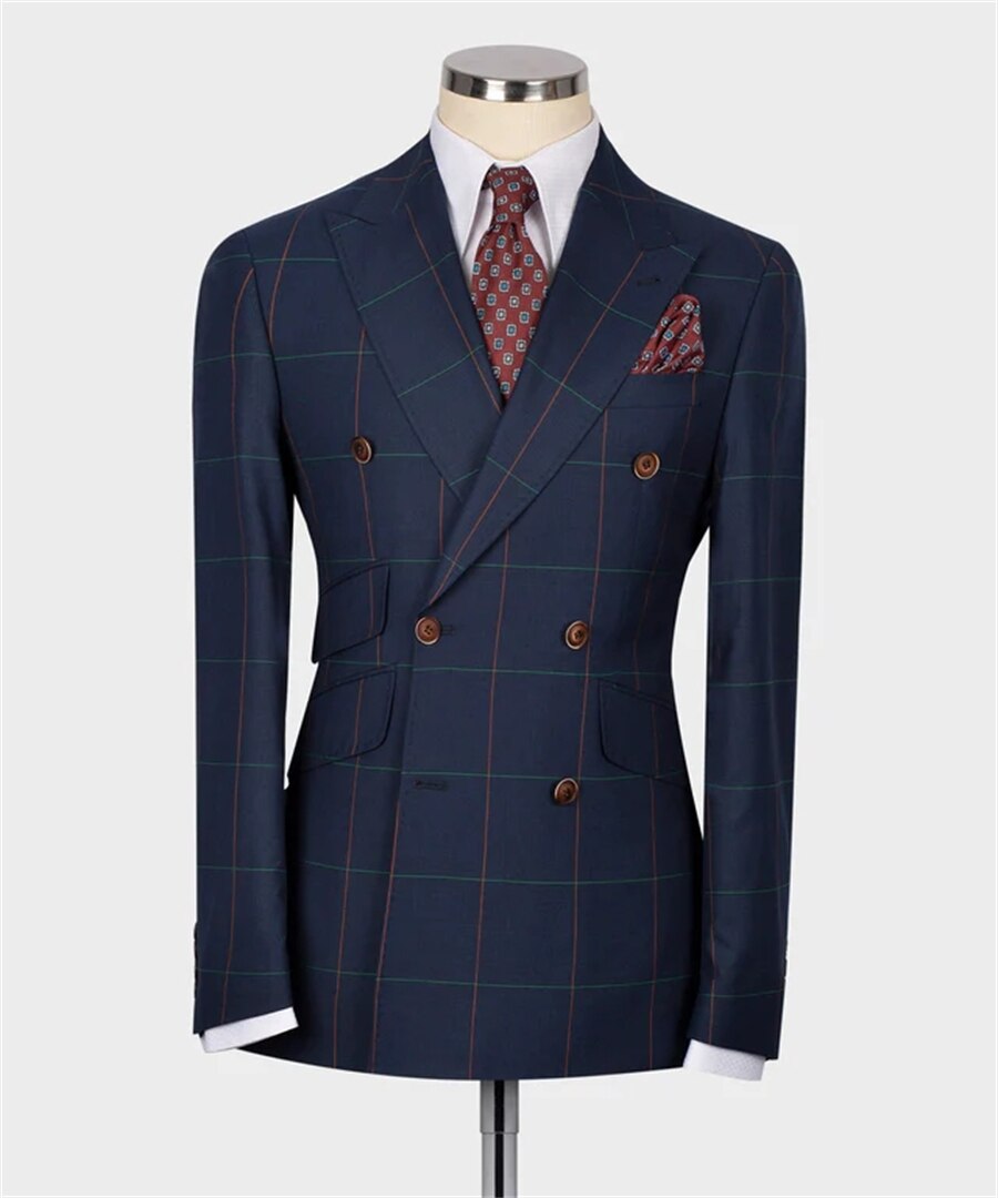 Double Breasted Classic Navy Blue Men's Suits Wedding Groom Tuxedo Customized Business Wear Formal Prom Party Male Suit
