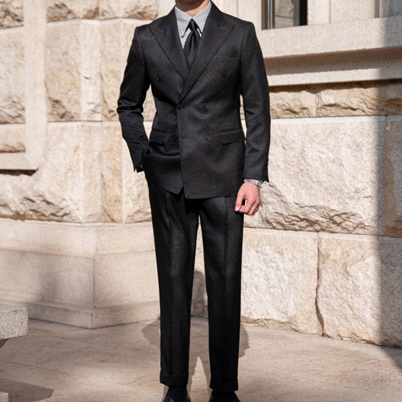 Trajes formales casuales de doble botonadura, 2 piezas, trajes de negocios sencillos de lujo para hombre, traje ajustado de color liso para hombre 