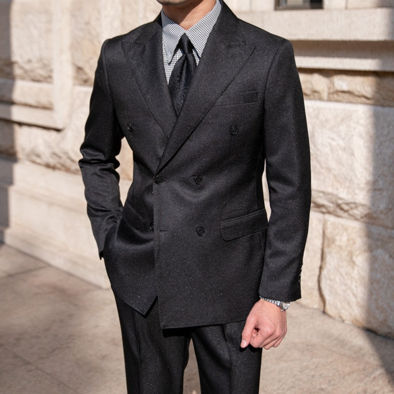 Trajes formales casuales de doble botonadura, 2 piezas, trajes de negocios sencillos de lujo para hombre, traje ajustado de color liso para hombre 