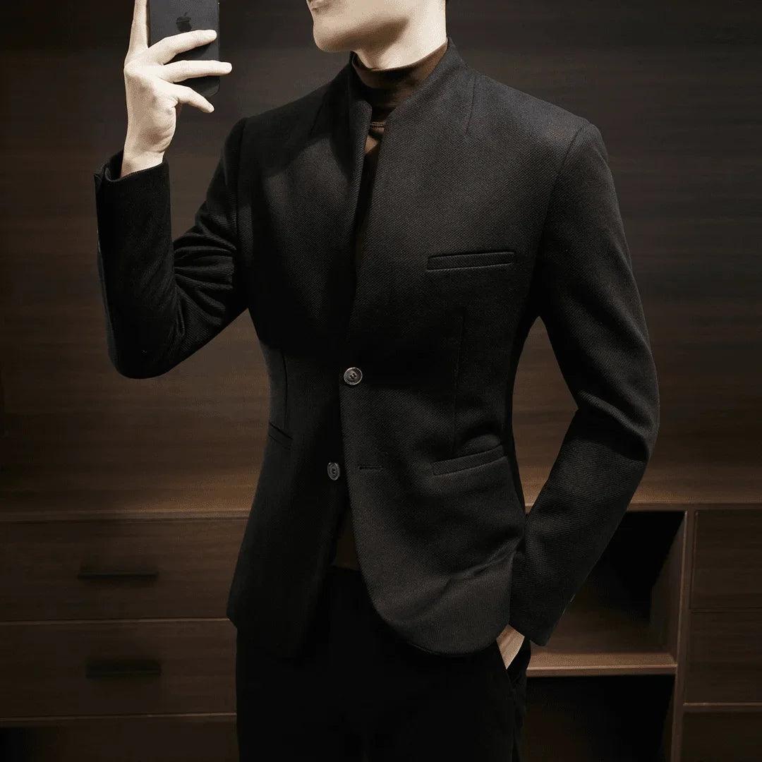 Blazer de negocios cruzado para hombre, estilo coreano informal, sencillo, elegante, holgado, para hombre 