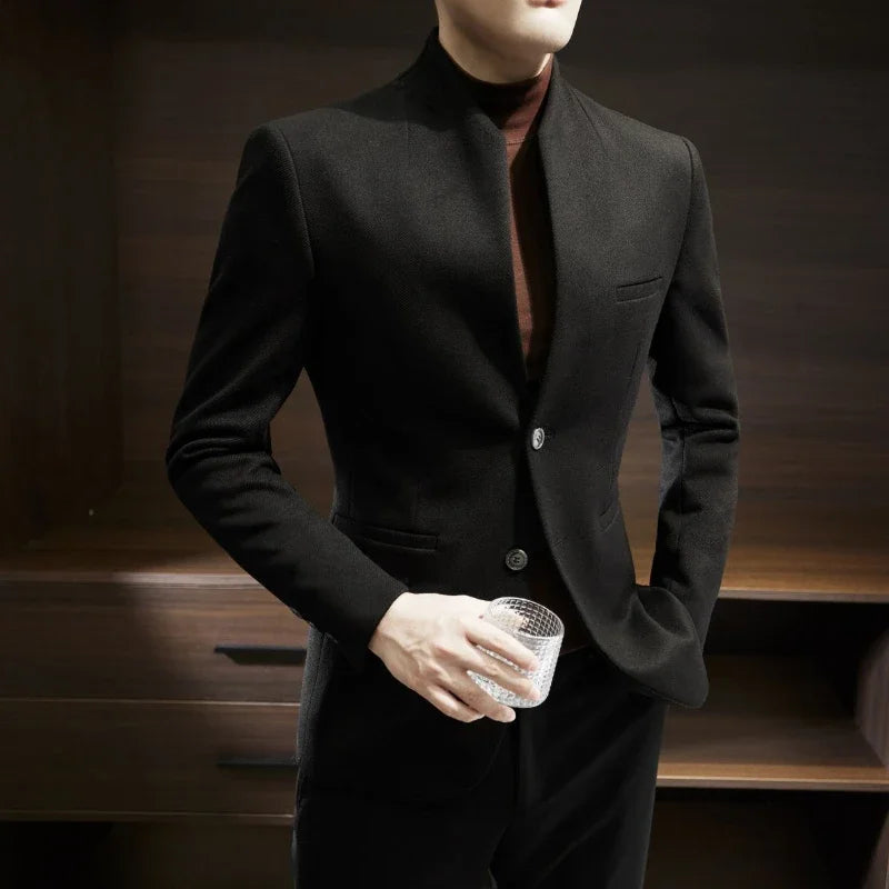 Blazer de negocios cruzado para hombre, estilo coreano informal, sencillo, elegante, holgado, para hombre 