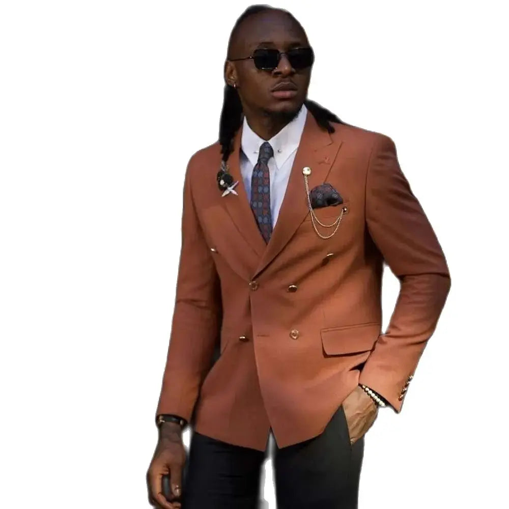 Costume homme croisé formel à revers en pointe, blazer tendance, longueur standard, devant plat, tenue de soirée, 2 pièces, veste et pantalon