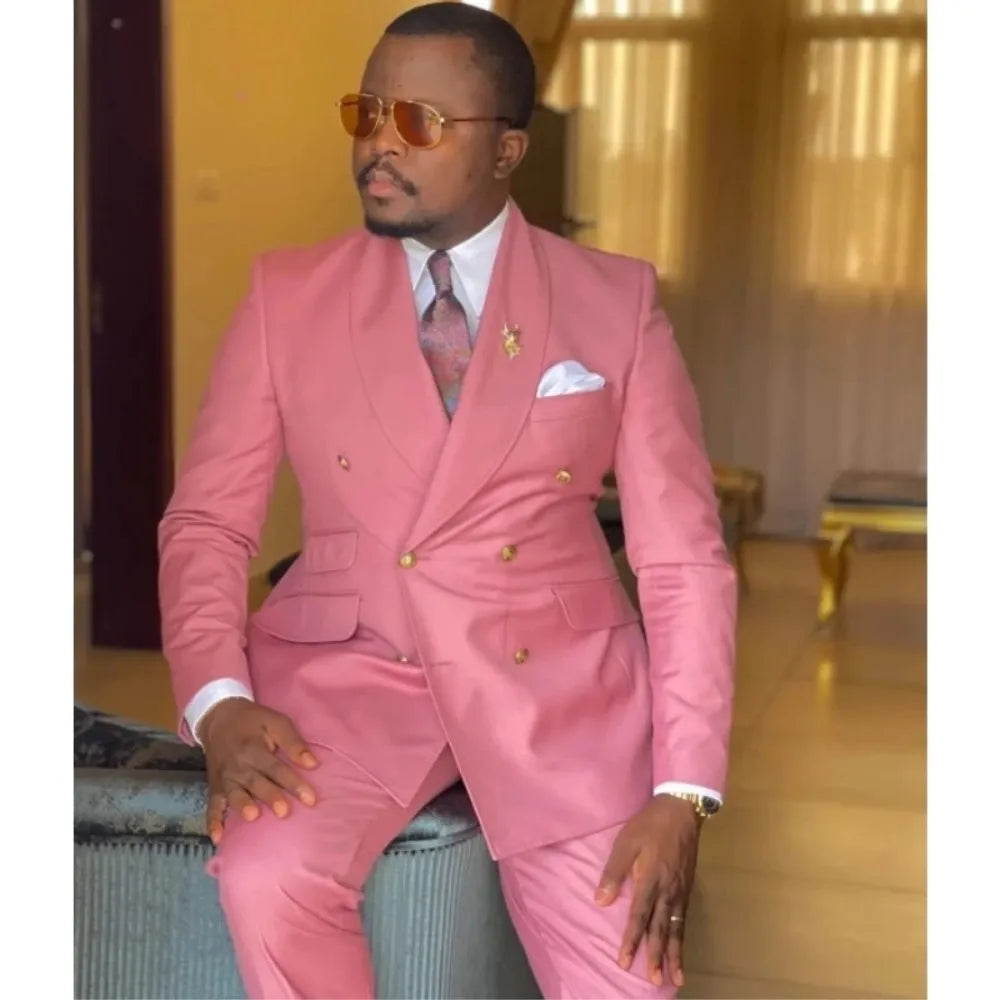 Costume homme croisé 2 pièces coupe slim avec revers châle, blazer et pantalon, smoking formel, robe de bal de mariage