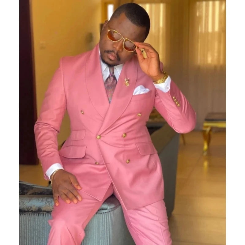 Costume homme croisé 2 pièces coupe slim avec revers châle, blazer et pantalon, smoking formel, robe de bal de mariage