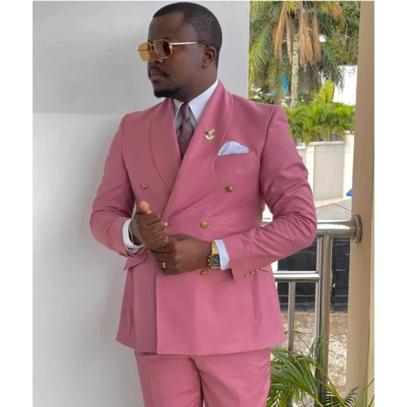 Costume homme croisé 2 pièces coupe slim avec revers châle, blazer et pantalon, smoking formel, robe de bal de mariage