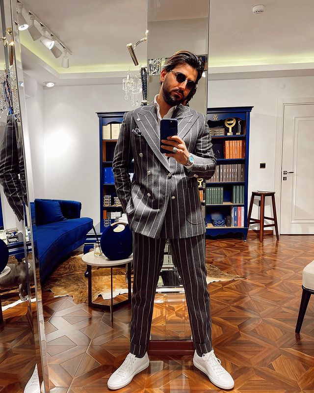 Costume homme à rayures croisées, veste gentleman, soirée d'affaires, bal, mariage, blazer, smoking, 2 pièces, sur mesure 