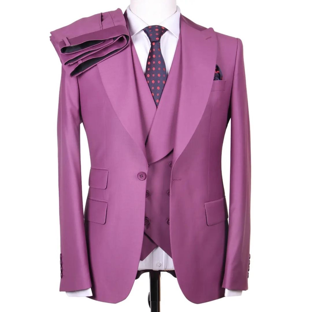 Conjunto de 3 piezas de blazer italiano morado para hombre, vestido de boda para hombre, corte entallado, formal para negocios 