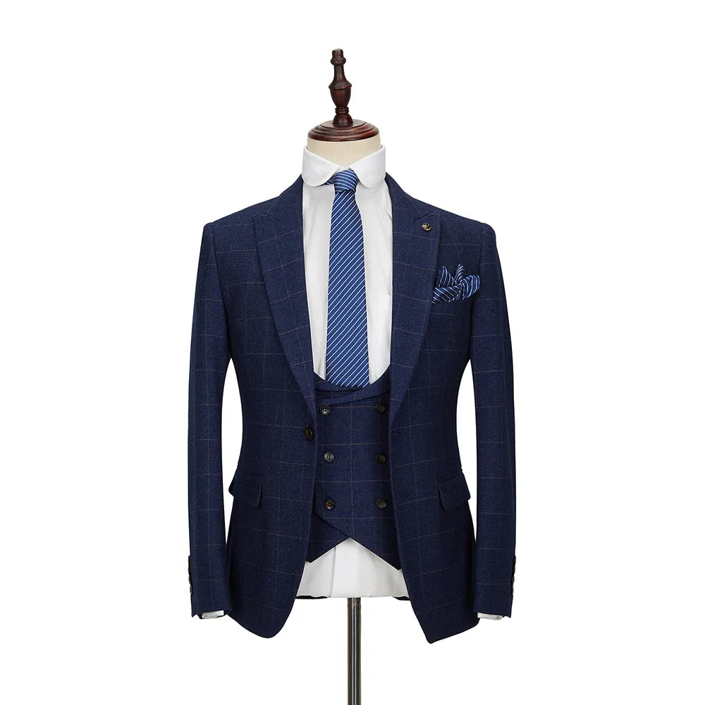Costume à carreaux pour homme, costume de bureau formel, costume d'affaires décontracté, coupe slim, ensemble de mariage 3 pièces 