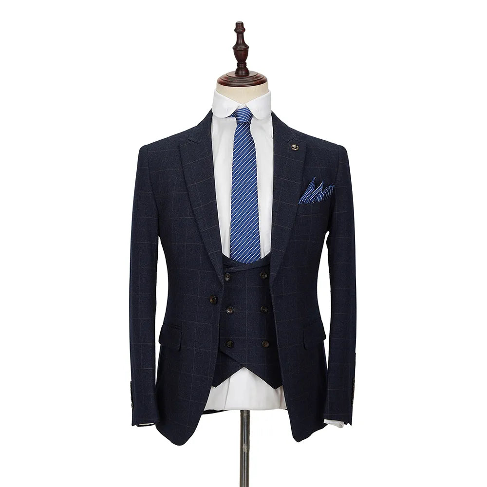Costume à carreaux pour homme, costume de bureau formel, costume d'affaires décontracté, coupe slim, ensemble de mariage 3 pièces 
