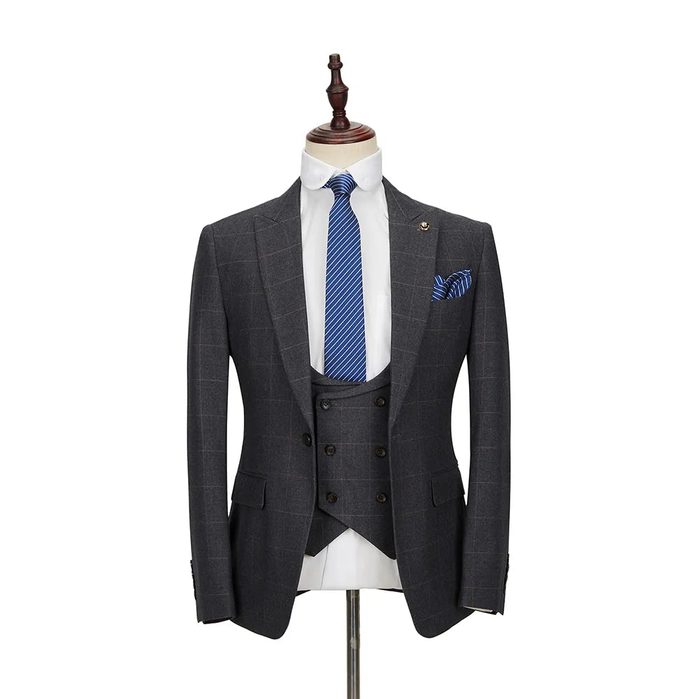 Trajes de hombre con estampado a cuadros, trajes formales de oficina, trajes de negocios, casuales, corte entallado, conjunto de 3 piezas para boda 