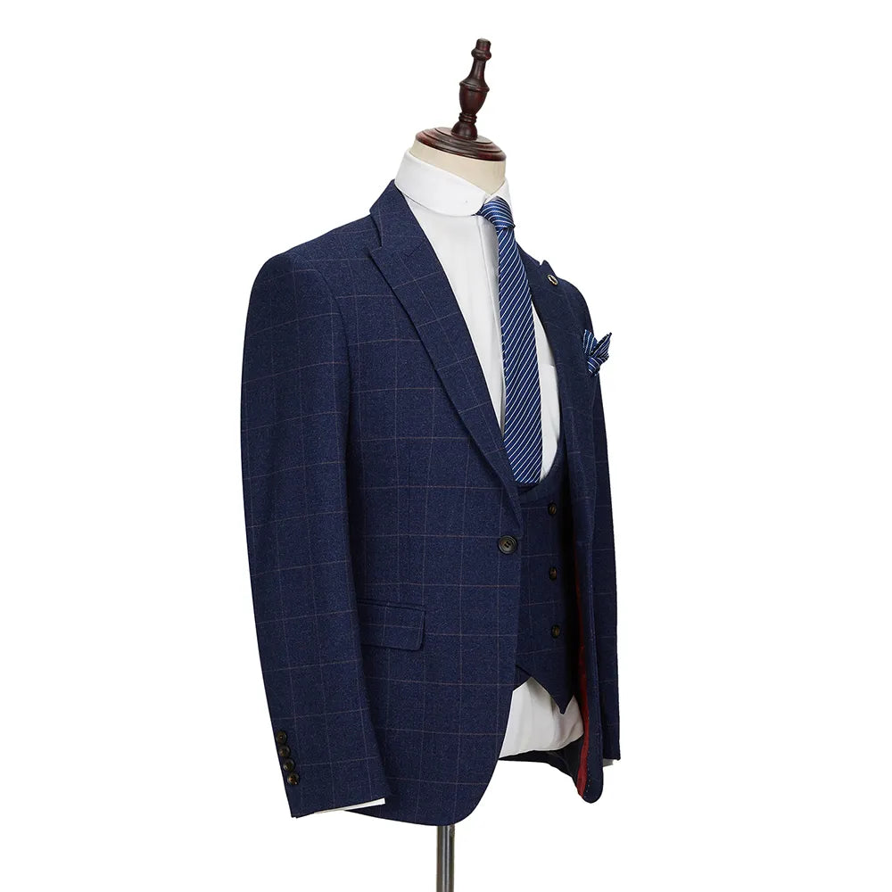 Costume à carreaux pour homme, costume de bureau formel, costume d'affaires décontracté, coupe slim, ensemble de mariage 3 pièces 
