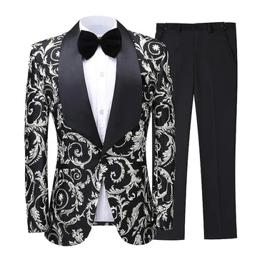 Jacquard Printed Men Suit Slim Fit Wedding Tuxedo Custom Made Wedding Groom Party male Suits