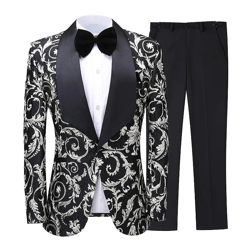 Traje de hombre con estampado jacquard, esmoquin de boda entallado, trajes de fiesta para novios hechos a medida. 