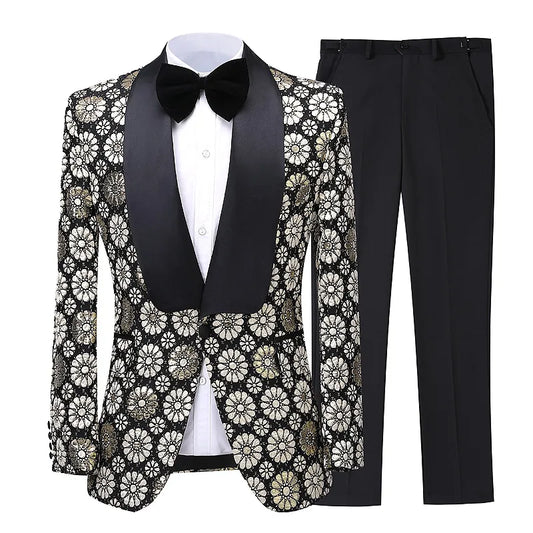 Jacquard Printed Men Suit Slim Fit Wedding Tuxedo Custom Made Wedding Groom Party male Suits