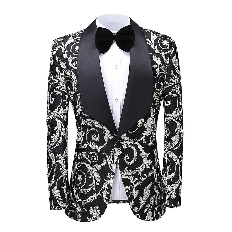 Traje de hombre con estampado jacquard, esmoquin de boda entallado, trajes de fiesta para novios hechos a medida. 