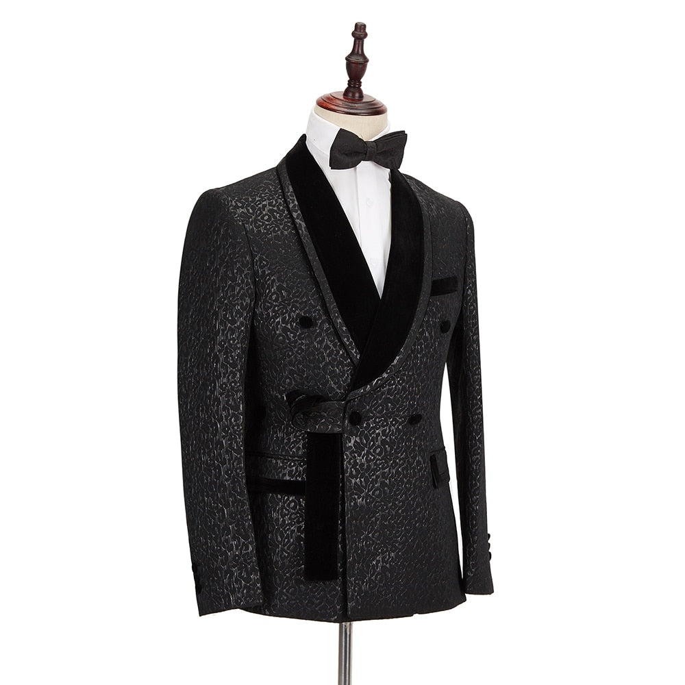 Traje de hombre, conjunto de 2 piezas, solapa de terciopelo, traje jacquard, vestido de boda, graduación, novio, esmoquin 