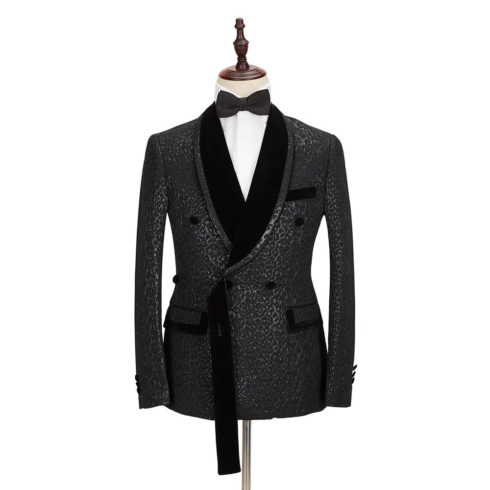 Men Suit 2 pcs set Velvet Lapel  Jacquard suit Wedding Dress Prom Groom Tuxedo