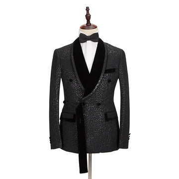 Men Suit 2 pcs set Velvet Lapel  Jacquard suit Wedding Dress Prom Groom Tuxedo