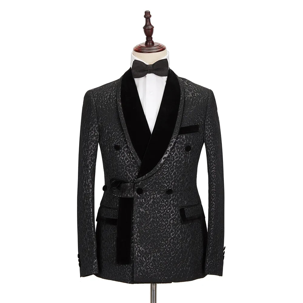Traje de hombre, conjunto de 2 piezas, solapa de terciopelo, traje jacquard, vestido de boda, graduación, novio, esmoquin 