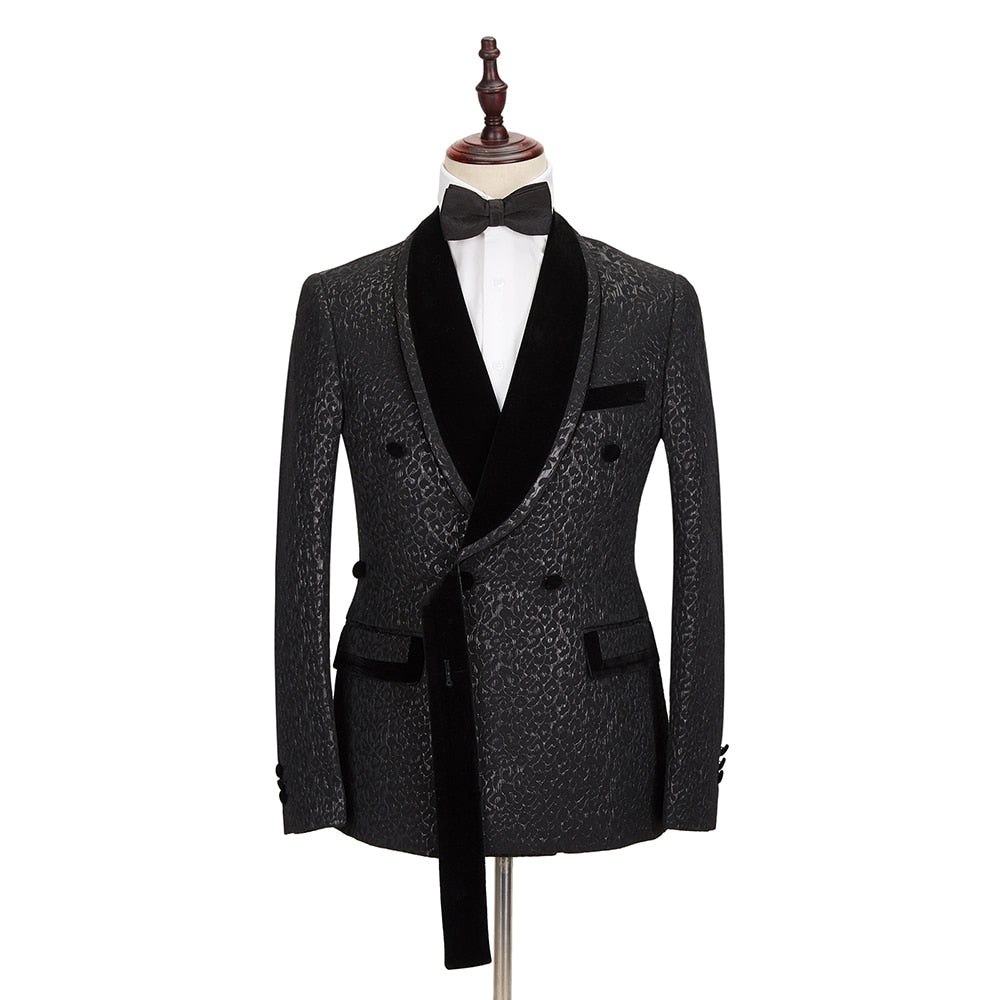 Traje de hombre, conjunto de 2 piezas, solapa de terciopelo, traje jacquard, vestido de boda, graduación, novio, esmoquin 