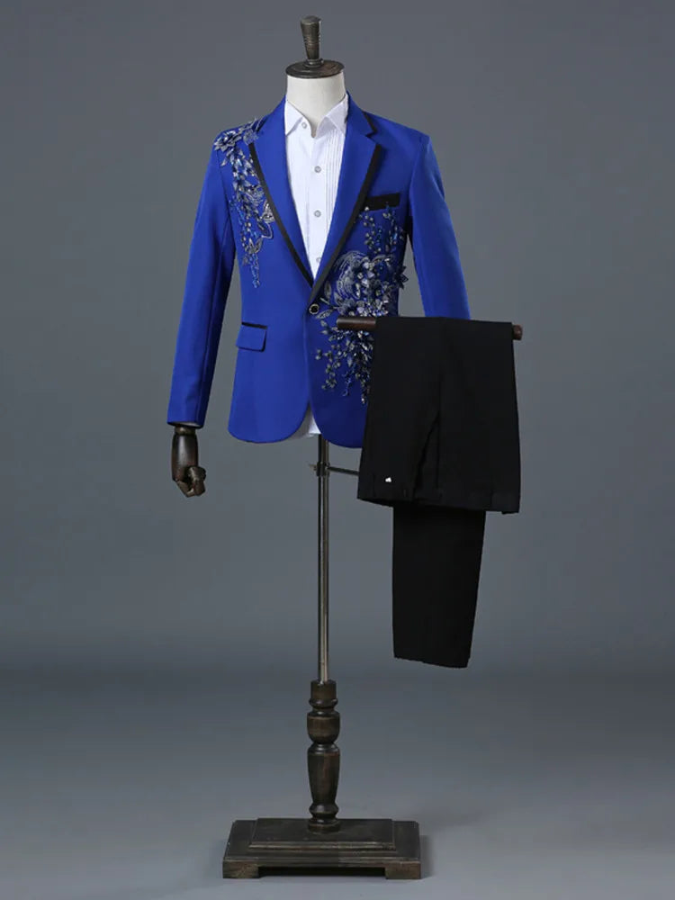 Elegant Appliqued Two-piece Men's Suit for Wedding Banquet Host Dance Prom Christmas Costume Men Blazer