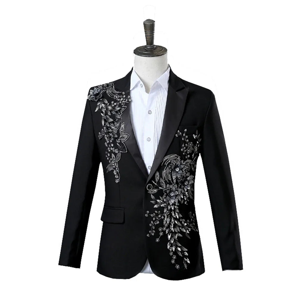 Elegant Appliqued Two-piece Men's Suit for Wedding Banquet Host Dance Prom Christmas Costume Men Blazer